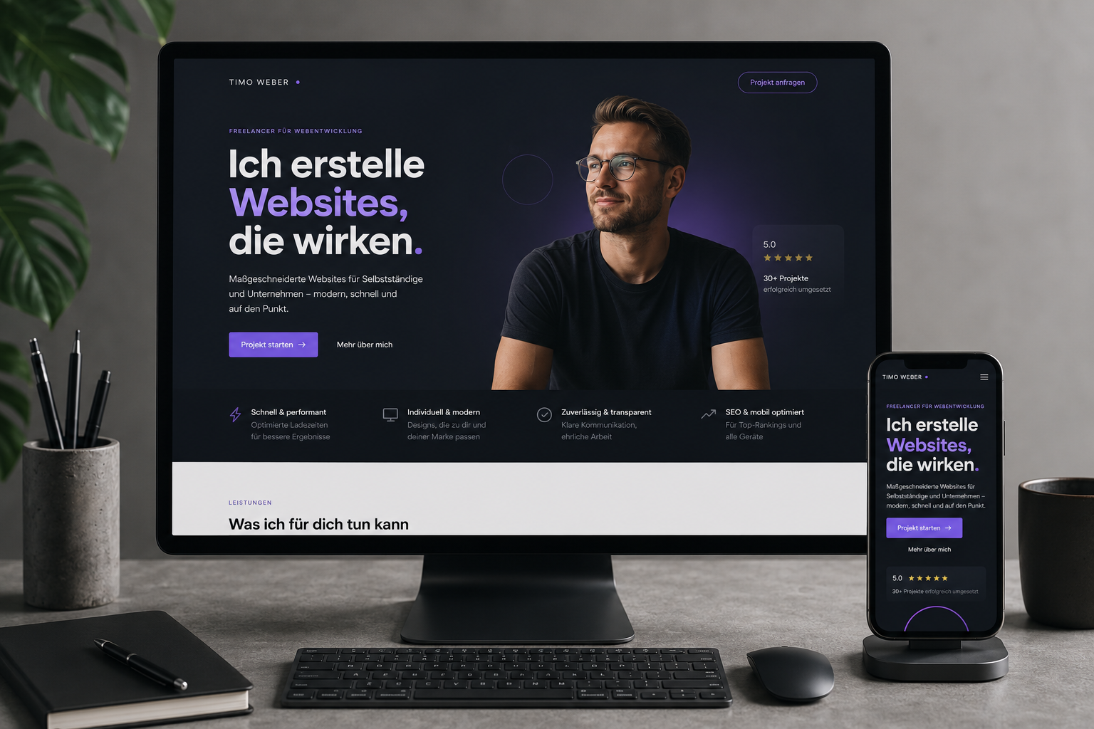 Onepager Design – professionelle einseitige Website auf Desktop und Smartphone